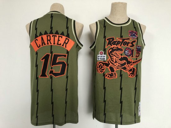 Maillot de Basket #15 vince carter Raptors Vintage military flight patchs Vert